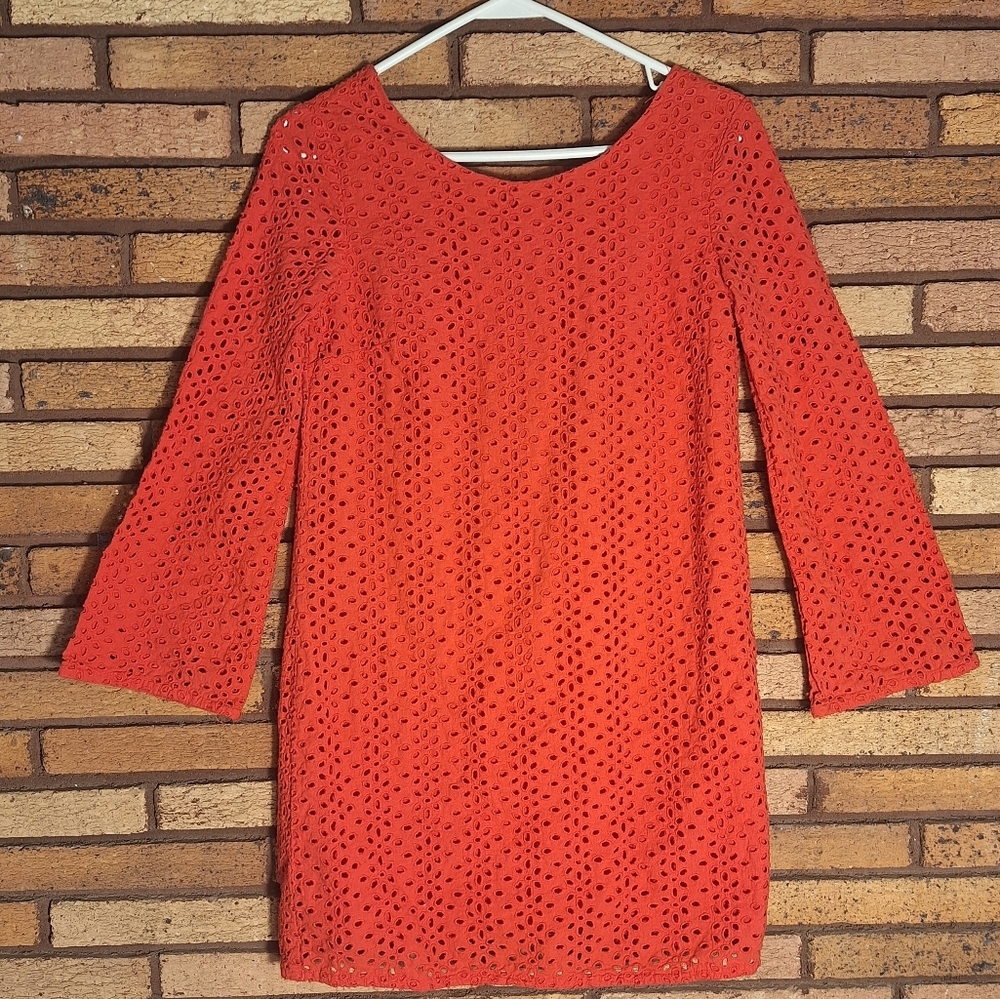 Heyton XS Red Eyelet Long Sleeve Mini Dress
